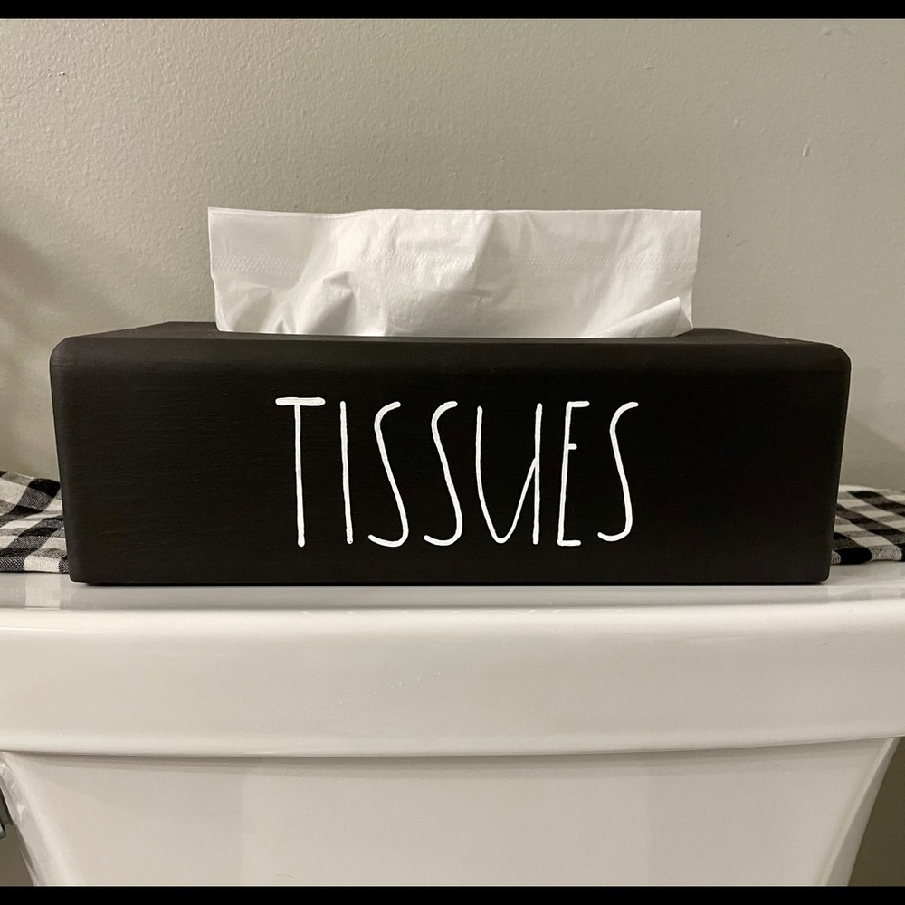 TISSUES Black Hand Painted Wood Tissue Box Cover